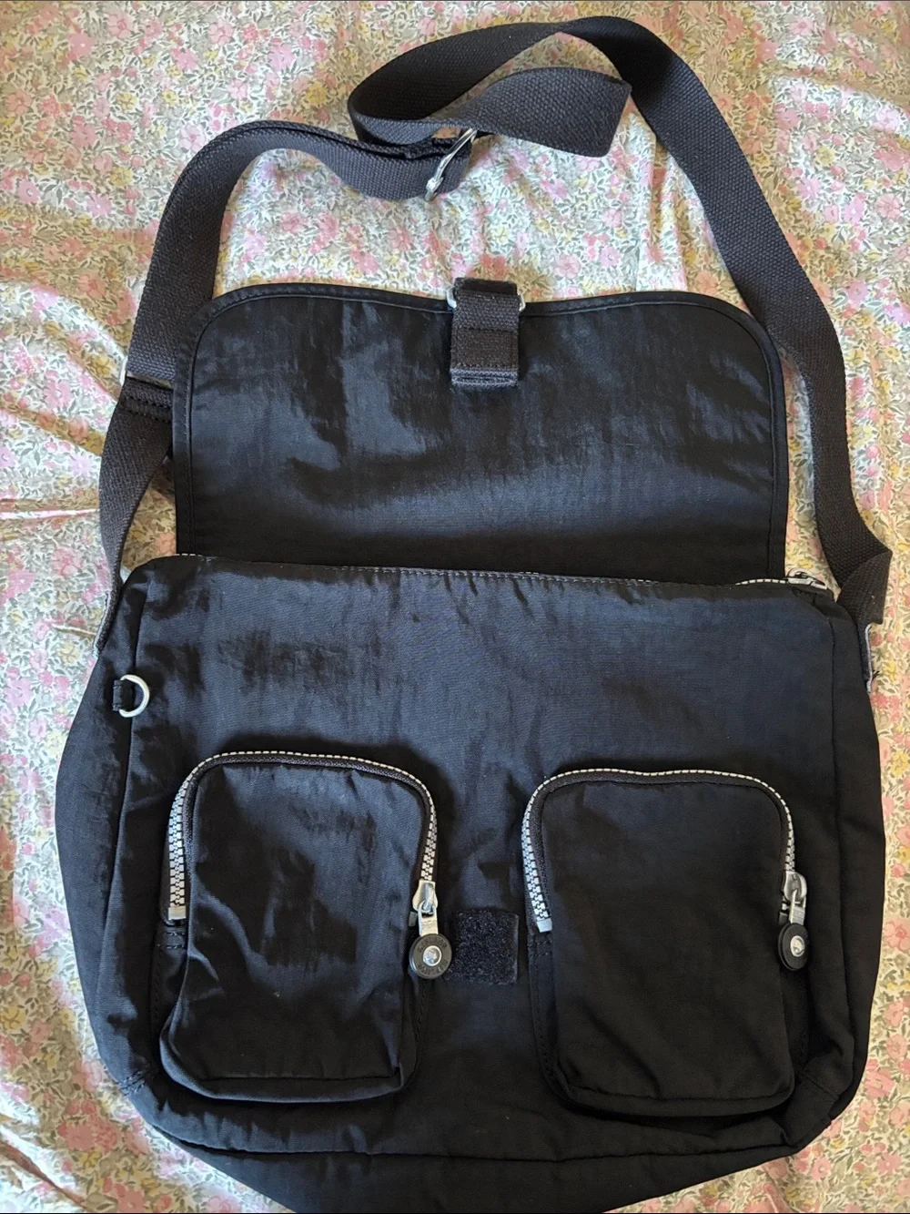 Kipling Black Nylon Messenger Crossbody Bag